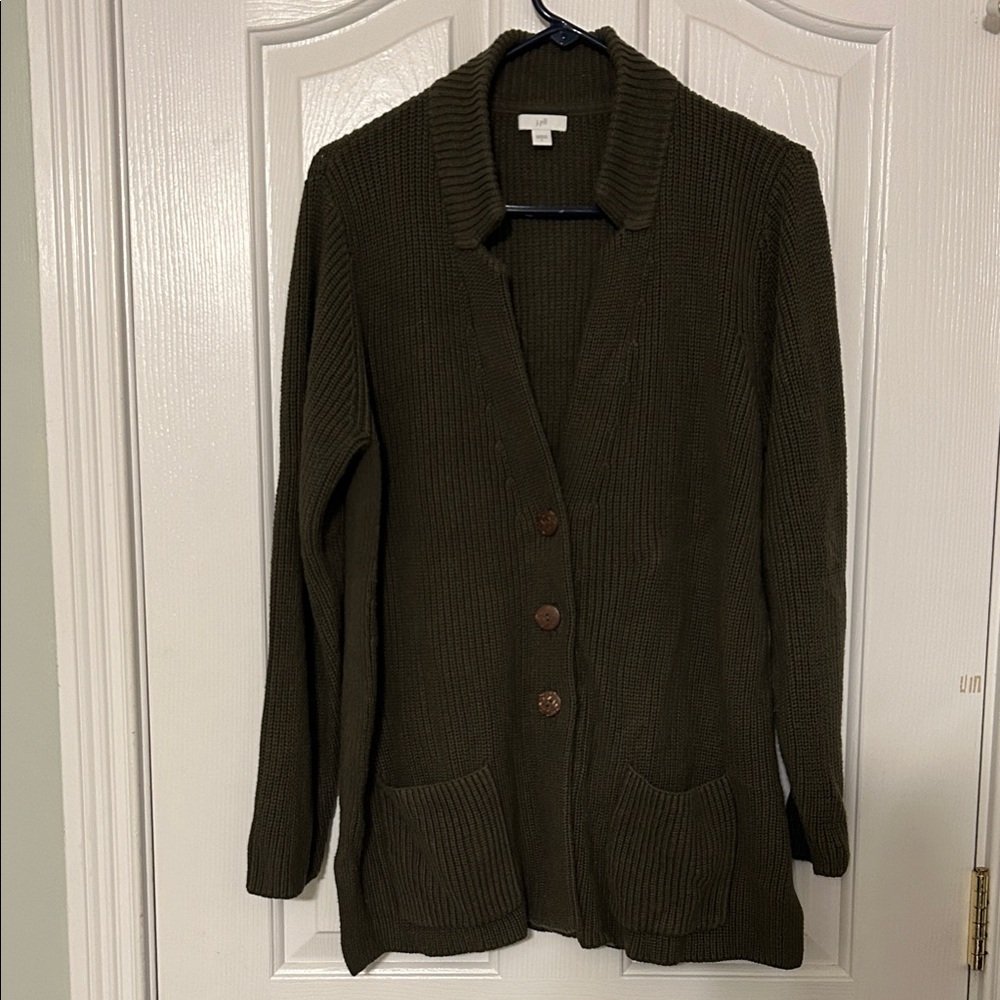 J.Jill Olive Green Button‑Front Cardigan with Pockets – Women’s Large, Excellent - Picture 1 of 8